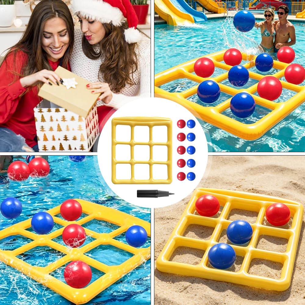 Giocattolo gonfiabile per piscina Tic Tac Toe 3 x 3, gioco gonfiabile con 10 palline e pompa ad aria, giocattolo gonfiabile per piscina, giocattolo per piscina, per feste in piscina