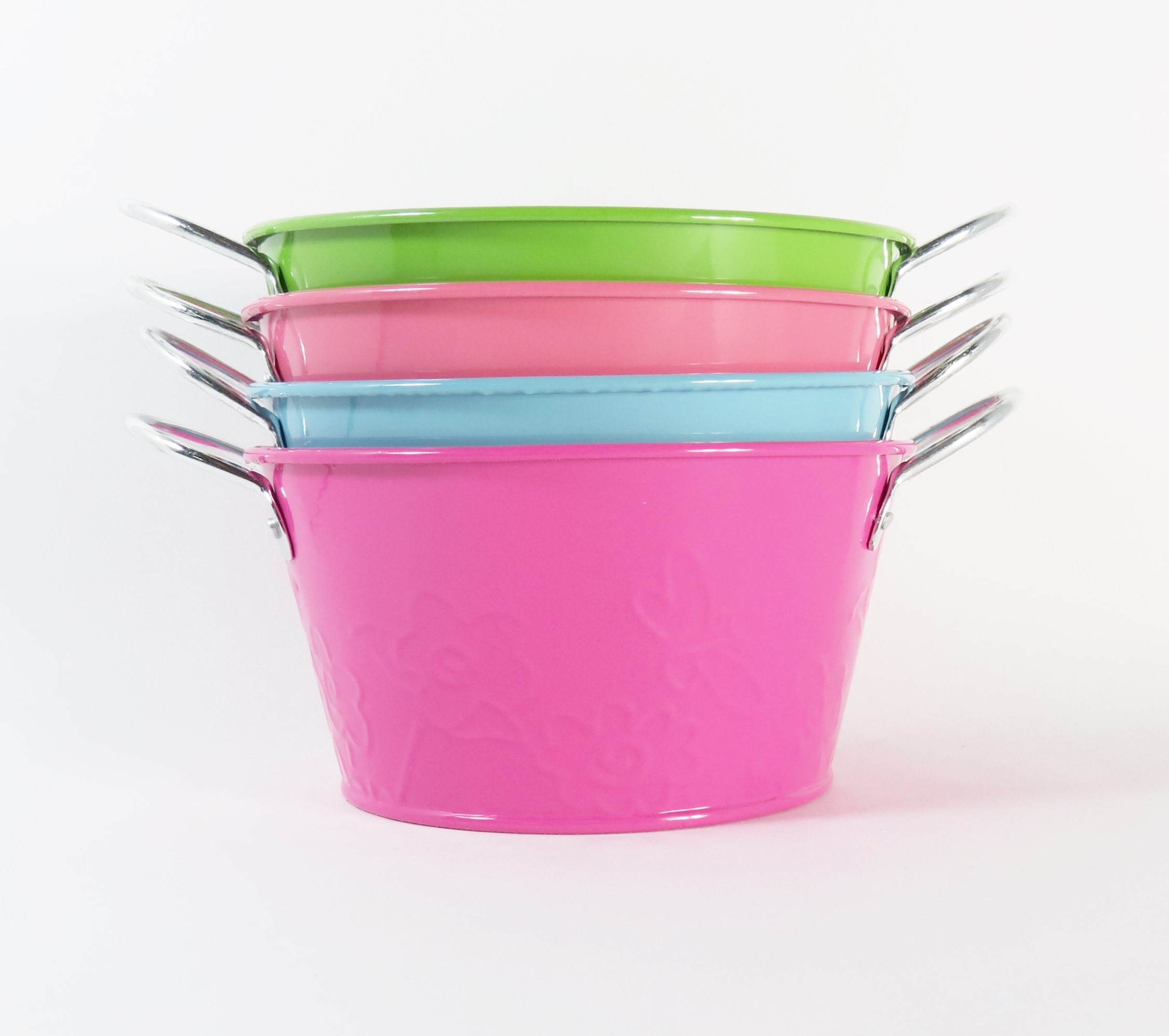 Set of Metal Pails Or Tubs with Side Handles (TUBS - 6" W x 3.25" T, 4 Pastel Colors)