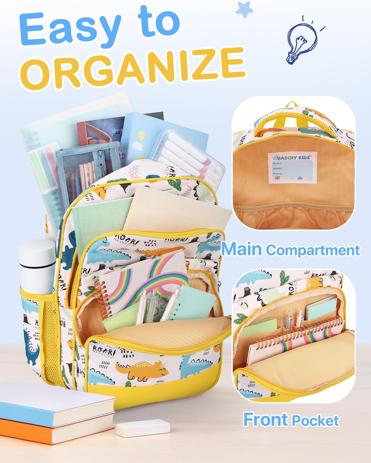 VASCHY Kids backpacks, 16in Water Resistant Boys Girls Backpack for Preschool/Primary/Elementary School Bookbag - Image 3