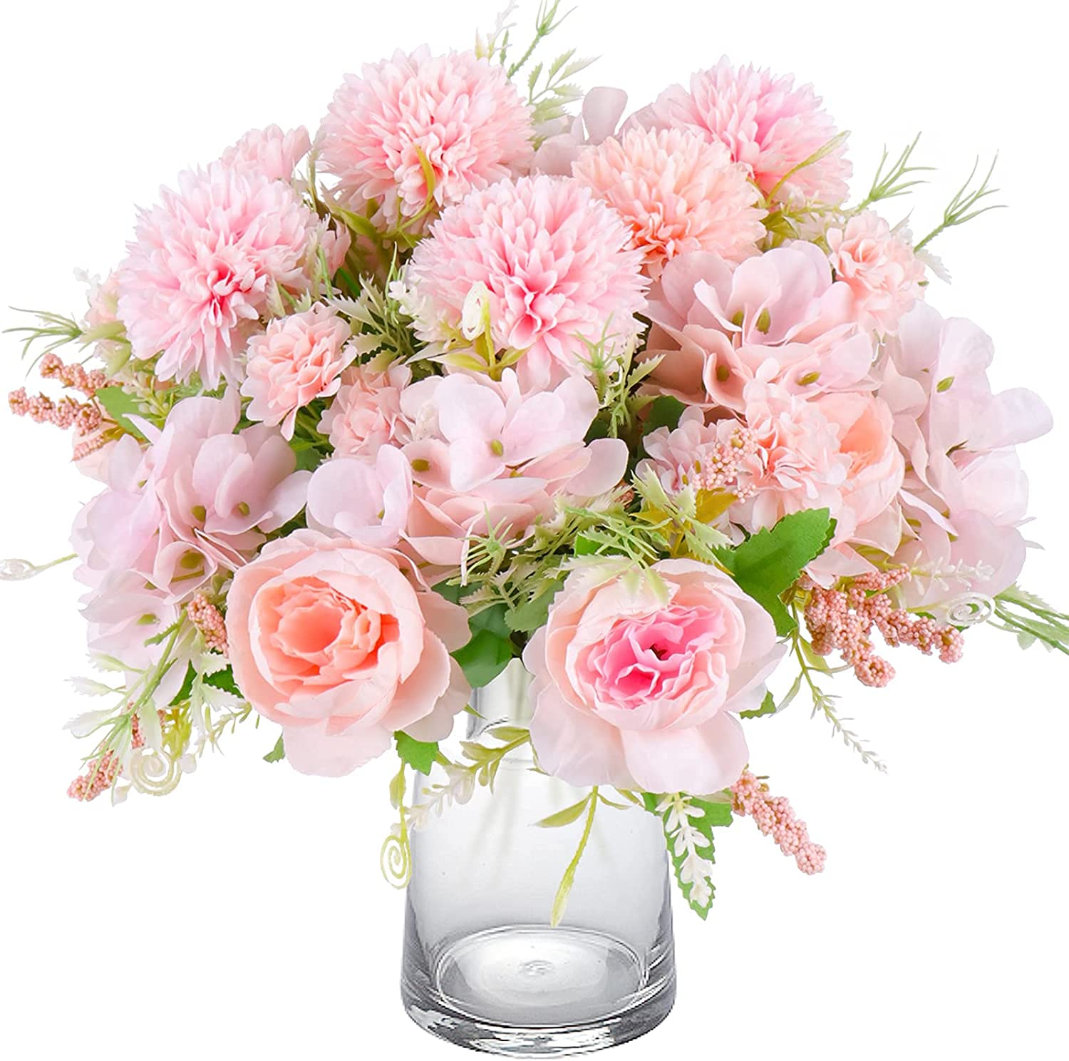 Beferr 2 Pack Fake Peony Silk Hydrangea Bouquet, Decorative Artificial Chrysanthemum Peonies Flowers, Home Office Garden Wedding Party Decoration, Bride Bouquet, Floral Arrangements (Pink)