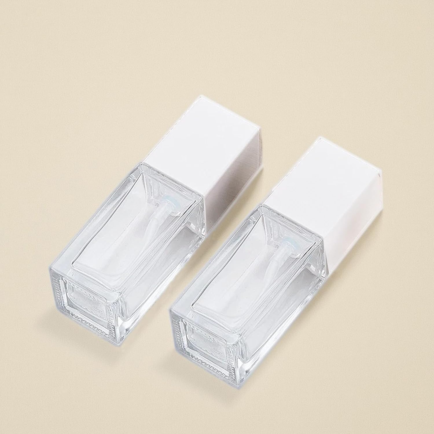 1oz Square Glass Foundation Bottles,Empty Square Lotion Pump Bottle Cosmetic Travel Foundation Essence Emulsion Samples Dispenser Container (Clear/White lid, 1 OZ)