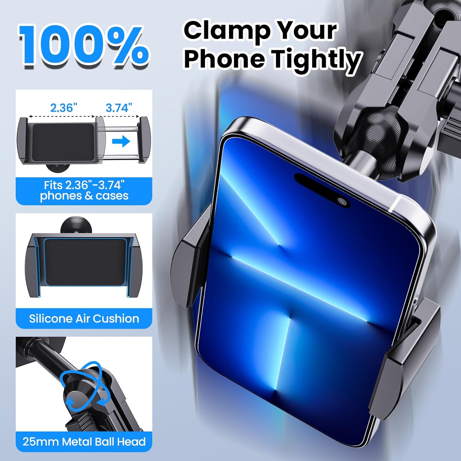 Upgraded Metal Phone Mount Compatible with Jeep Wrangler JK JKU 2018 2017 2016 2015 2014 2013 2012 2011 Accessories, Dash Phone Holder with Duck Mounts System Kit