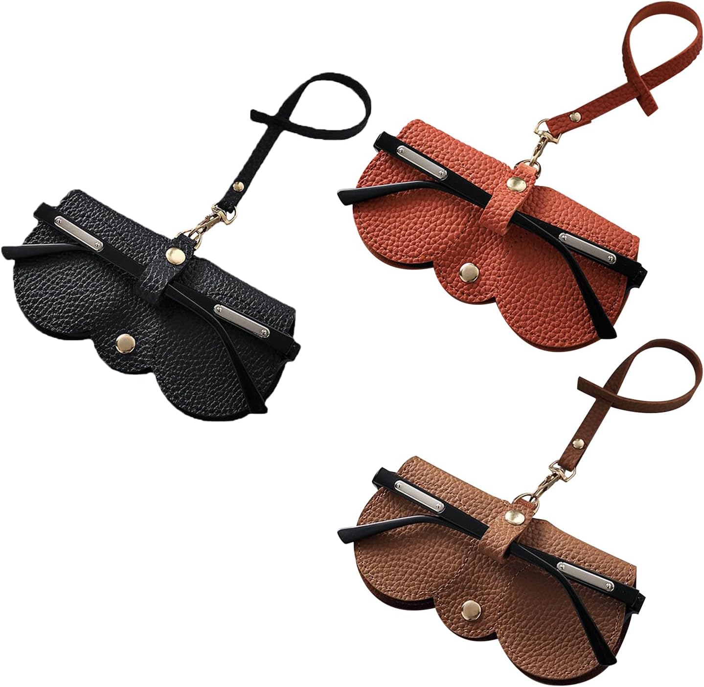 Shudyear Sunglasses Case, 3Pcs Soft PU Sunglasses Bag, Portable Slim Glasses Case, Sunglasses Pouch with Lanyard - Anti-Scratch, Travel Glasses Case for Women Men