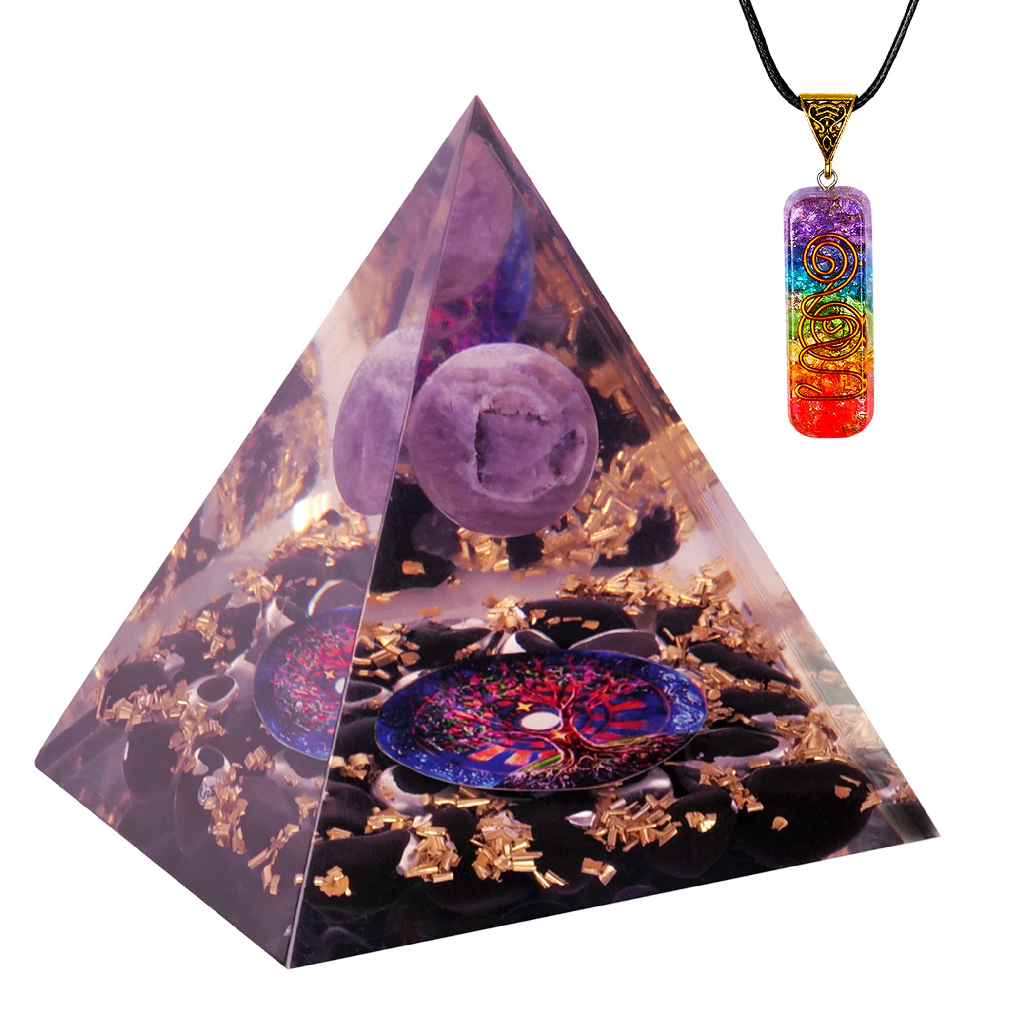 ABHISUBYA Pyramid - Tree of Life - Crystals - Orgone Pyramid - Feng Shui - Moonstone Crystal - Spiritual Gifts for Women - Chakra Crystals - Pyramid Paperweight - Crystal Gifts