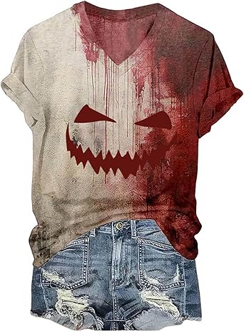 Halloween Tshirt Damen Blutspritzer - Gruseliges Horror T-Shirt Für Kostümpartys