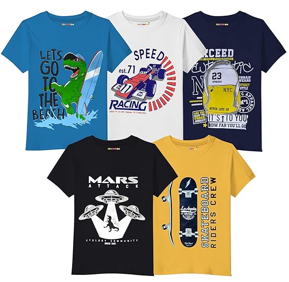 Kuchipoo Boys Regular Fit Cotton T-Shirt - Combo of 5 (KUC-TSHRT-149)