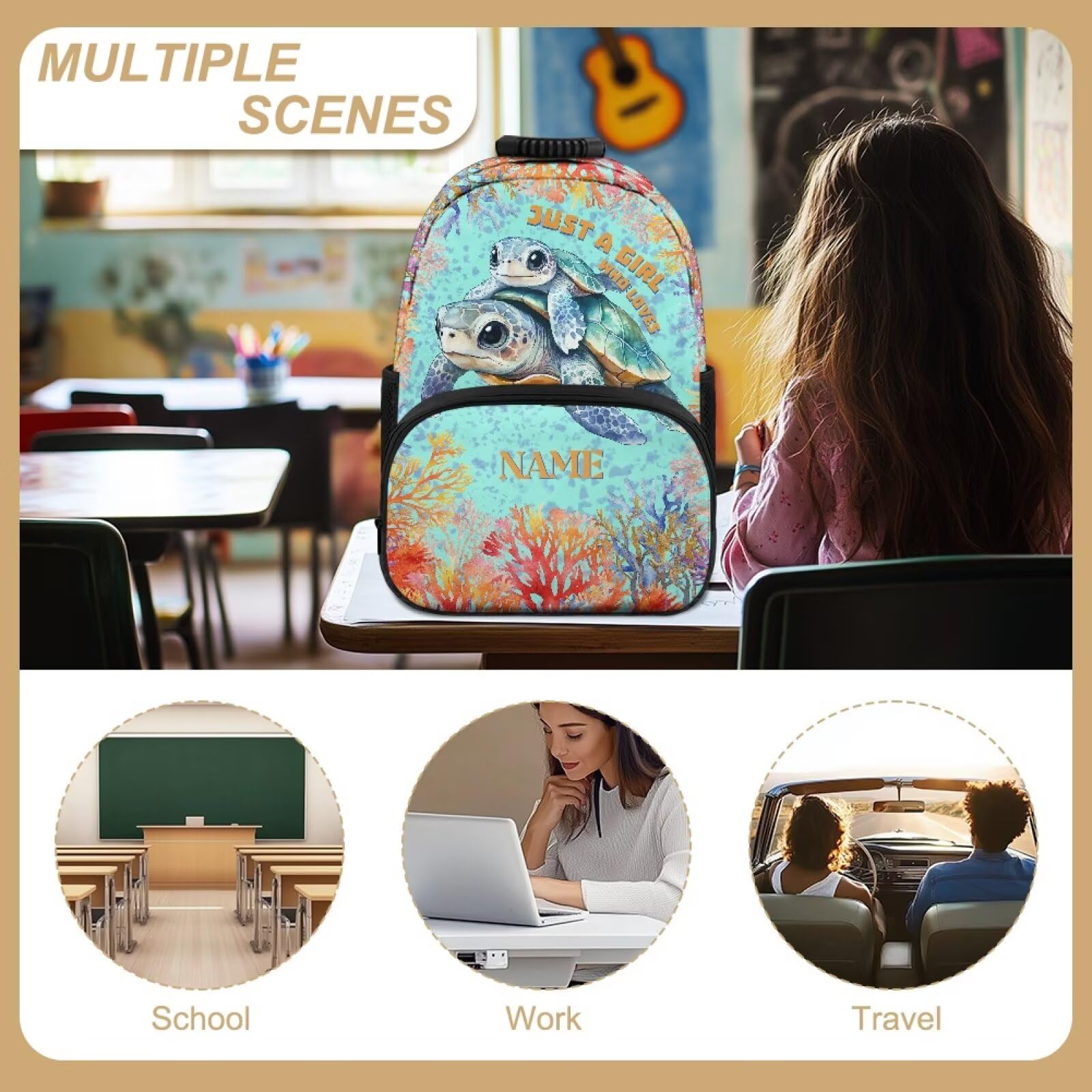 COEQINE Mini zaino per ragazze dai 3 ai 5 anni con stampa di tartarughe marine per bambini in età prescolare asilo zaini leggeri per laptop per bambini dai 6 agli 8 anni personalizzati con nome
