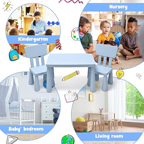 Miniatura 7 de HONEY JOY Juego de mesa y silla para niños, mesa de actividades de plástico para niños y 2 sillas para manualidades artísticas, mesa fácil de