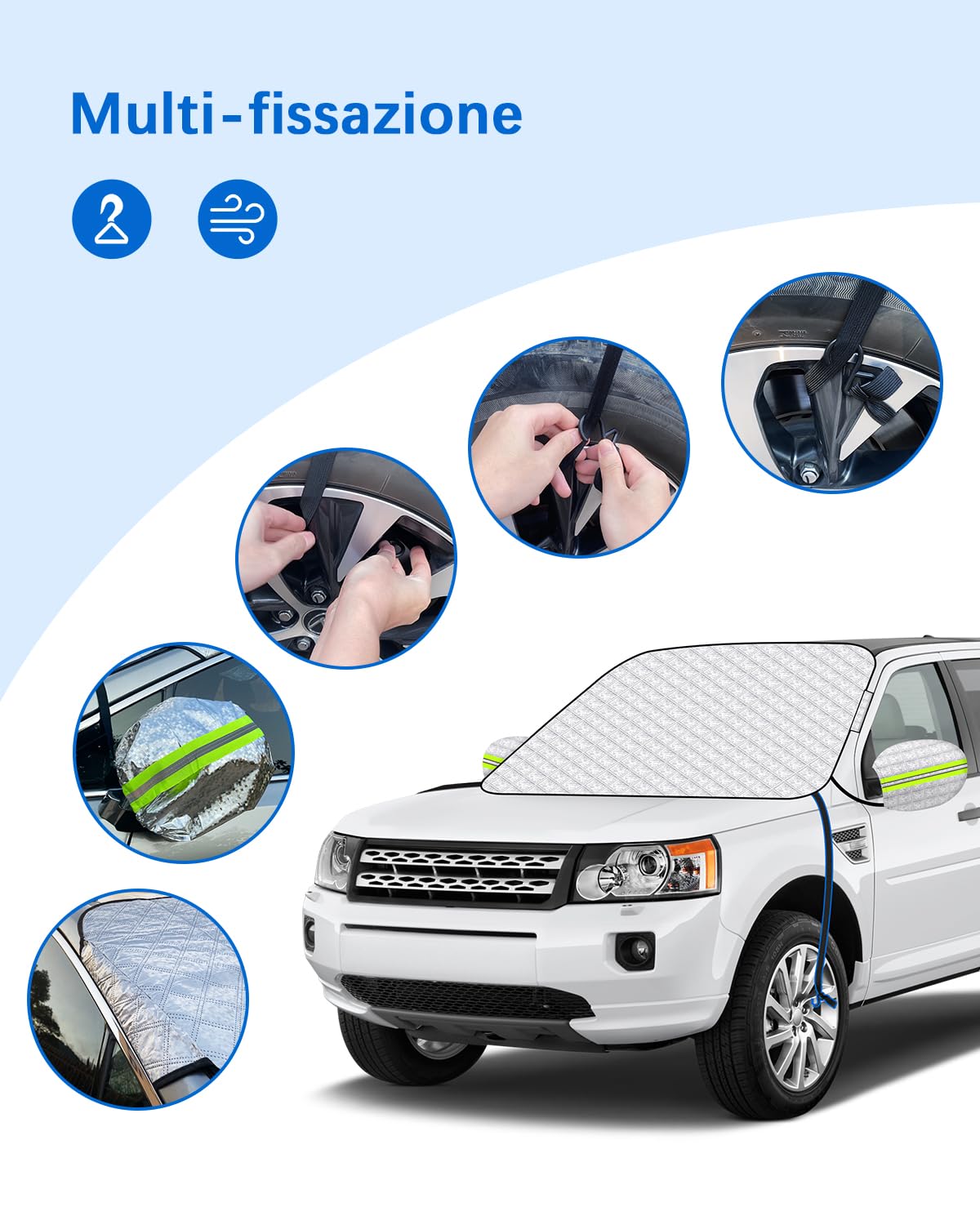 Parasole per Parabrezza Auto Copertura antineve con Cinghia, Parasole per Neve e Ghiaccio, Protezione per Parabrezza, Copertura Antipolvere, Telo copriauto per Inverno e Estate