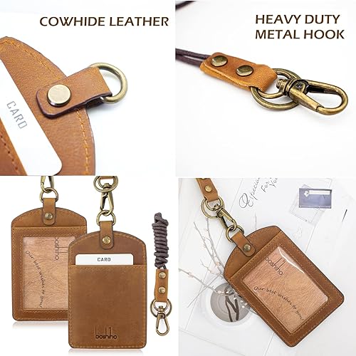 Vista 134 de Boshiho. Funda vertical, de piel, para tarjeta de identificación con cordón resistente., Bolso