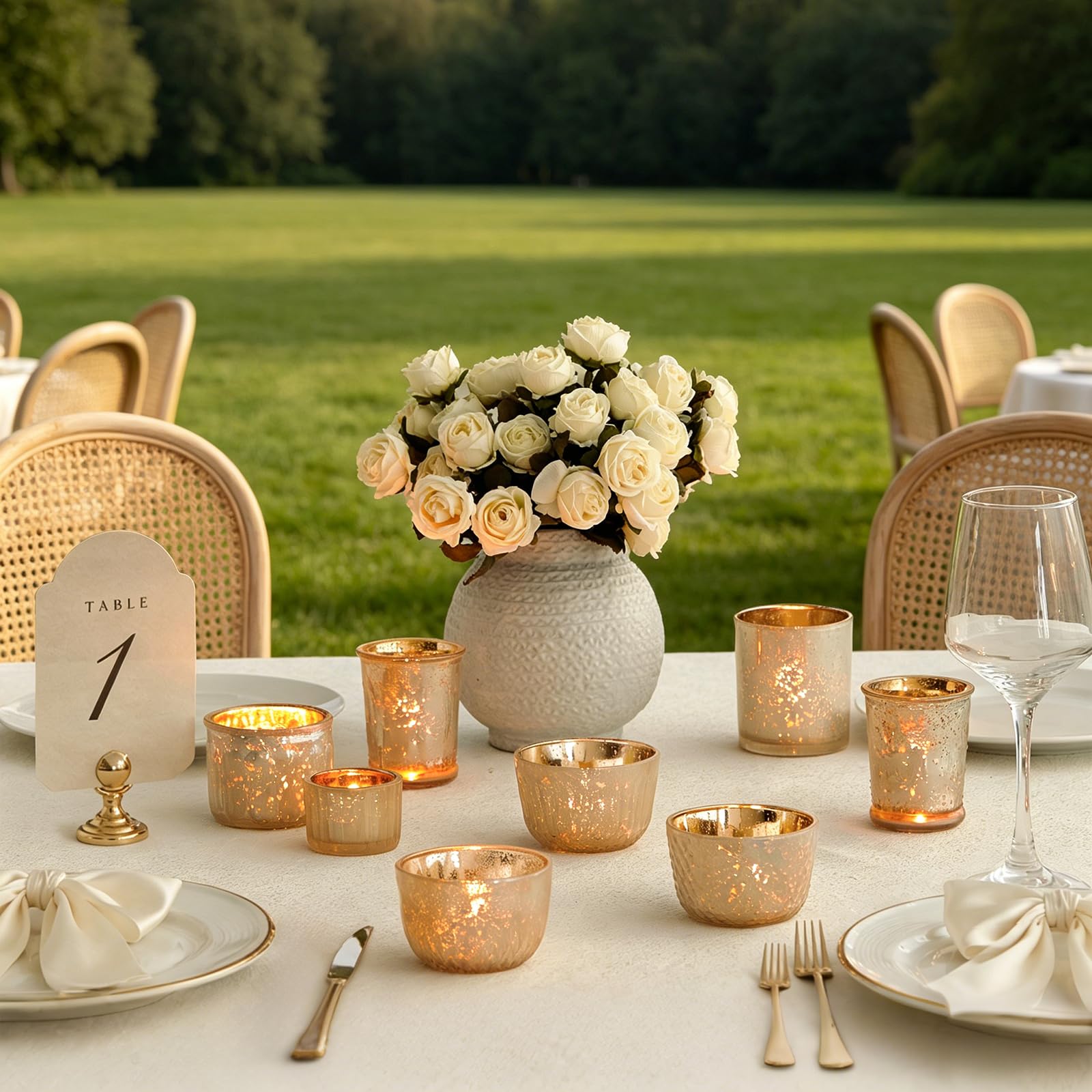 DN DECONATION Teelichthalter Gold, 8er-Set Kerzenhalter Glas, Votivkerzenhalter aus Quecksilberglas für den Tischaufsatz bei Hochzeiten, Partys, Herbst | Votivkerzenhalter, Vintage-Teelichthalter für Hochzeiten, Partys, Tafelaufsätze, Dekorationen