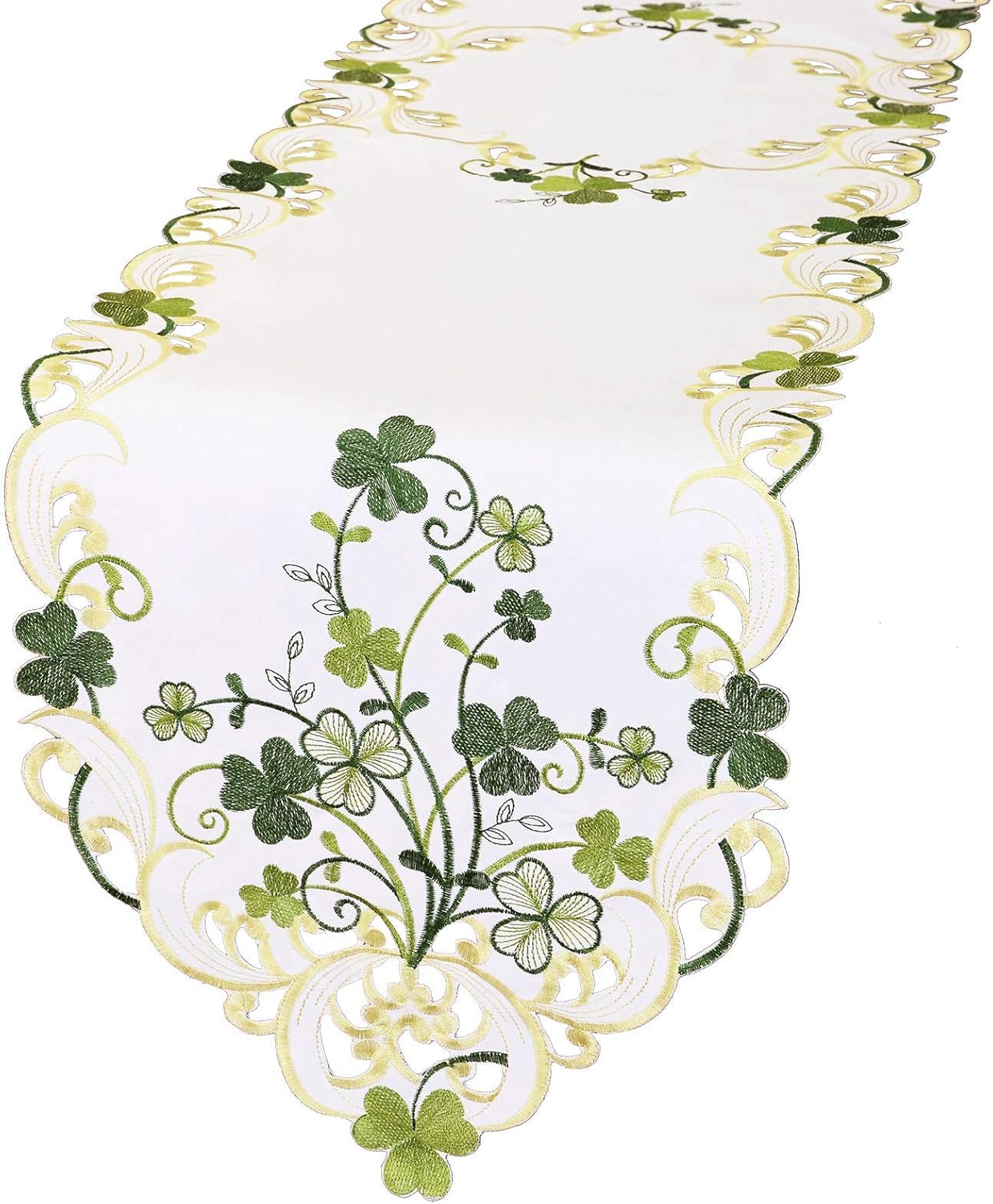 Simhomsen Embroidered Irish Clover St. Patrick’s Day Table Runner, Spring Shamrock Decorations (14 x 89 inches)