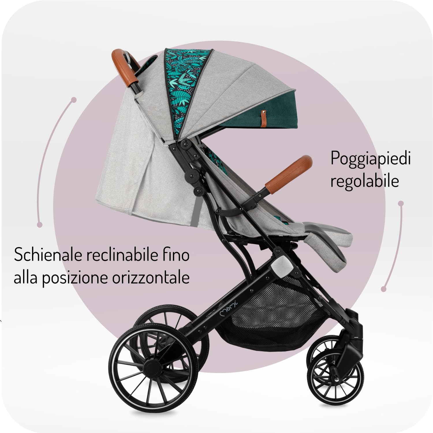 Passeggino MoMi ESTELLE DAKAR a partire da 6 mesi (fino a 22 kg), pieghevole con cintura di sicurezza a 5 punti, cestino porta spesa e funzione di apertura, manico telescopico per il traino