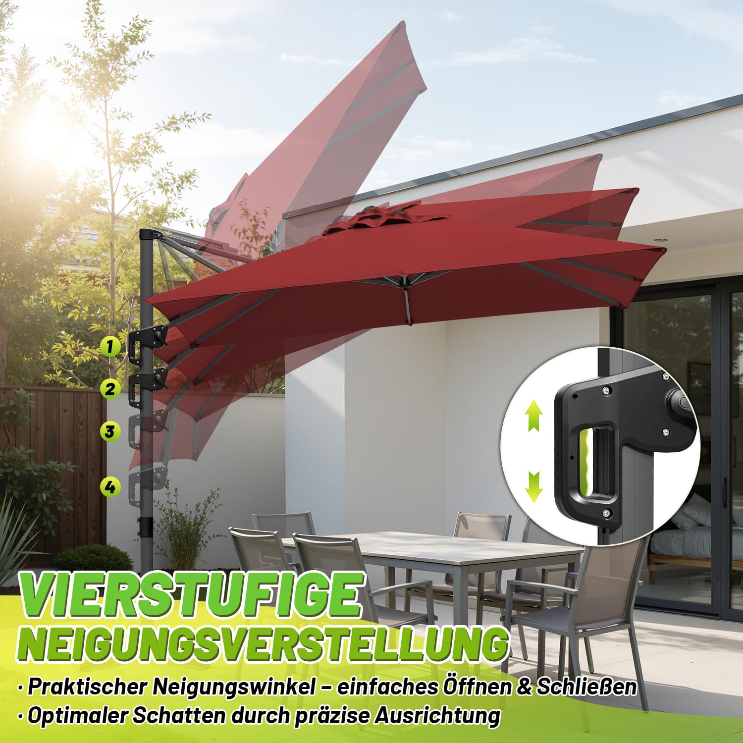 300 x 300 cm, duży parasol przeciwsłoneczny LED, parasol ogrodowy z korbą, obracany o 360° i przechylany, UV50+, parasol tarasowy z aluminiową ramą, do ogrodu, na taras