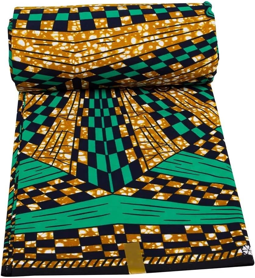 BintaRealWax African Fabric 100% Cotton Kente Cloth by The Yard 6 Yards African American Ankara Print Wax Fabric 1496