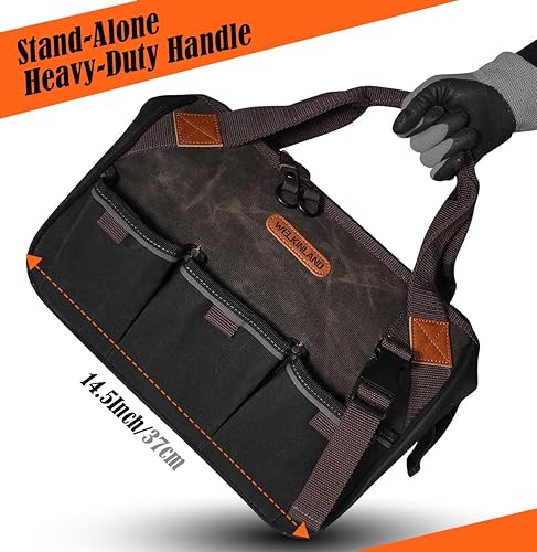 Miniatura 3 de WELKINLAND Bolsa de herramientas de electricista de 18 bolsillos, bolsas de herramientas de fontanero de alta resistencia de 14 pulgadas, bolsas de