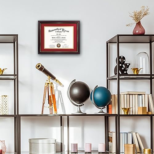 Miniatura 2 de GraduationMall 8.5x11 Diploma Frame with Red over Gold Mat or Display 11x14 Certificate without Mat,Solid Wood & Tempered Glass,Cherry Finish with