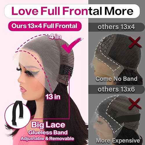 Miniatura 2 de HUIWANYAN Peluca de cabello humano de 13 x 4 pulgadas, peluca frontal de encaje HD prearrancada HD, sin pegamento, pelucas de cabello humano,