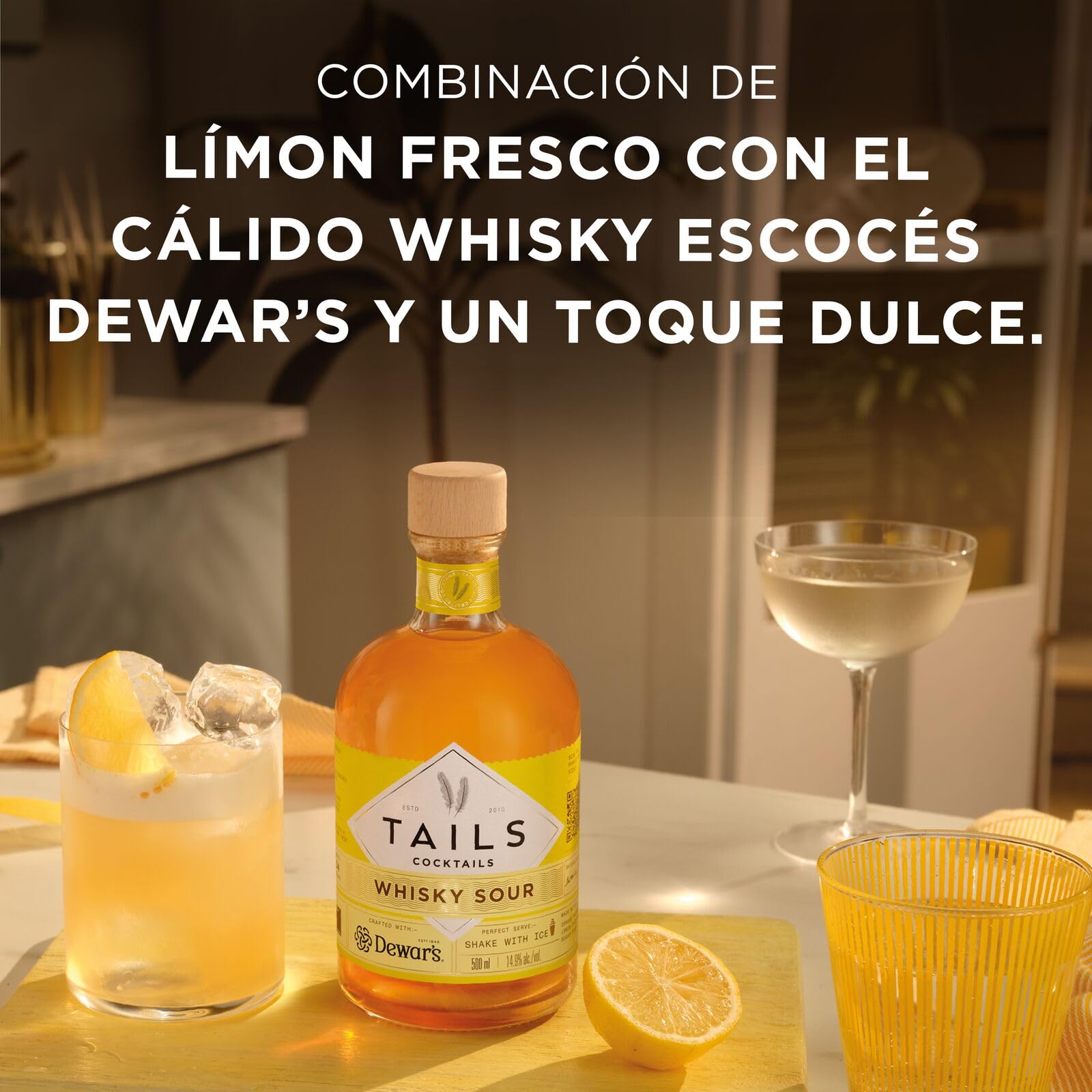 TAILS Cocktails Cóctel Whisky Sour, Cóctel con Whisky Listo para tomar, 14,9% ABV, 50cl / 500ml