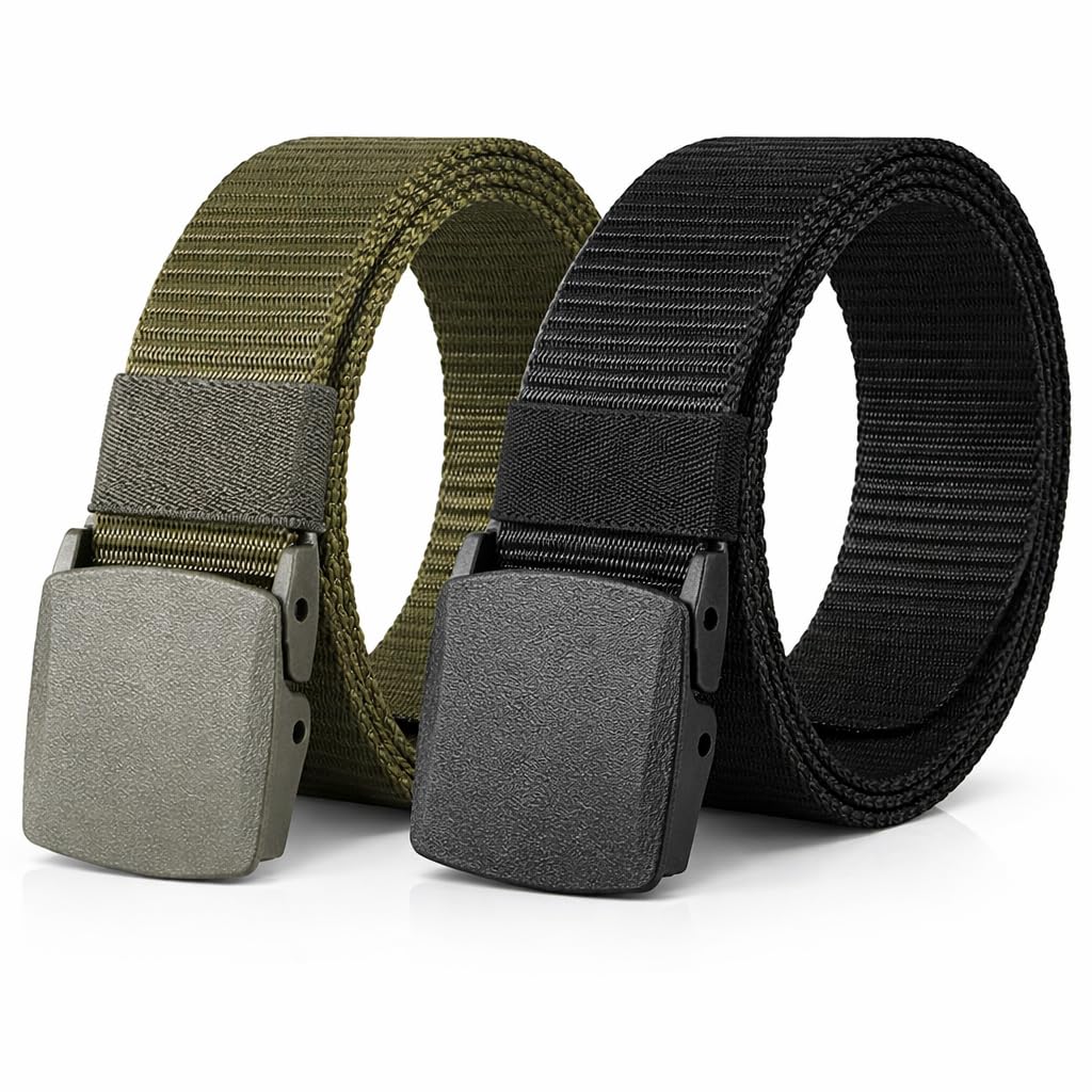 Men’s Nylon Belt Combo (Pack of 2) | Automatic Ratchet Buckle & Classic Buckle | Durable Tactical Casual Belts for Men