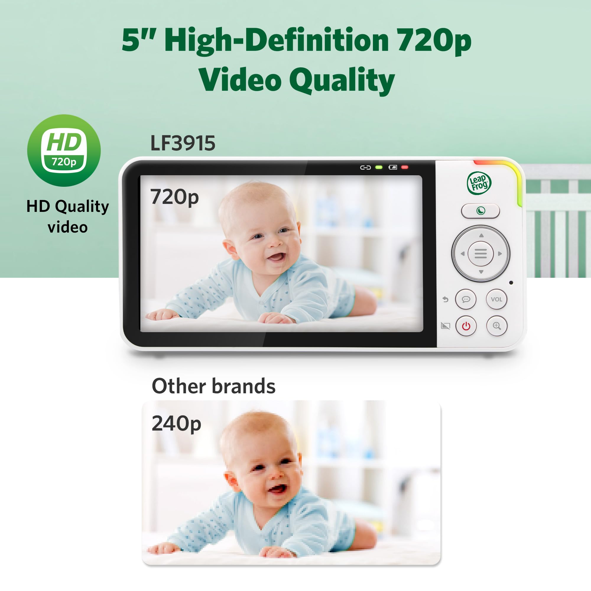 Leapfrog LF3915HD Smart WiFi Video Baby Monitor with Camera & Audio,Remote Camera Pan-Tilt-Zoom,5" HD 720p Display,110 Wide-angle view,Color Night Vision,Adaptive Touch Color Night Light,Two way talk - Image 3