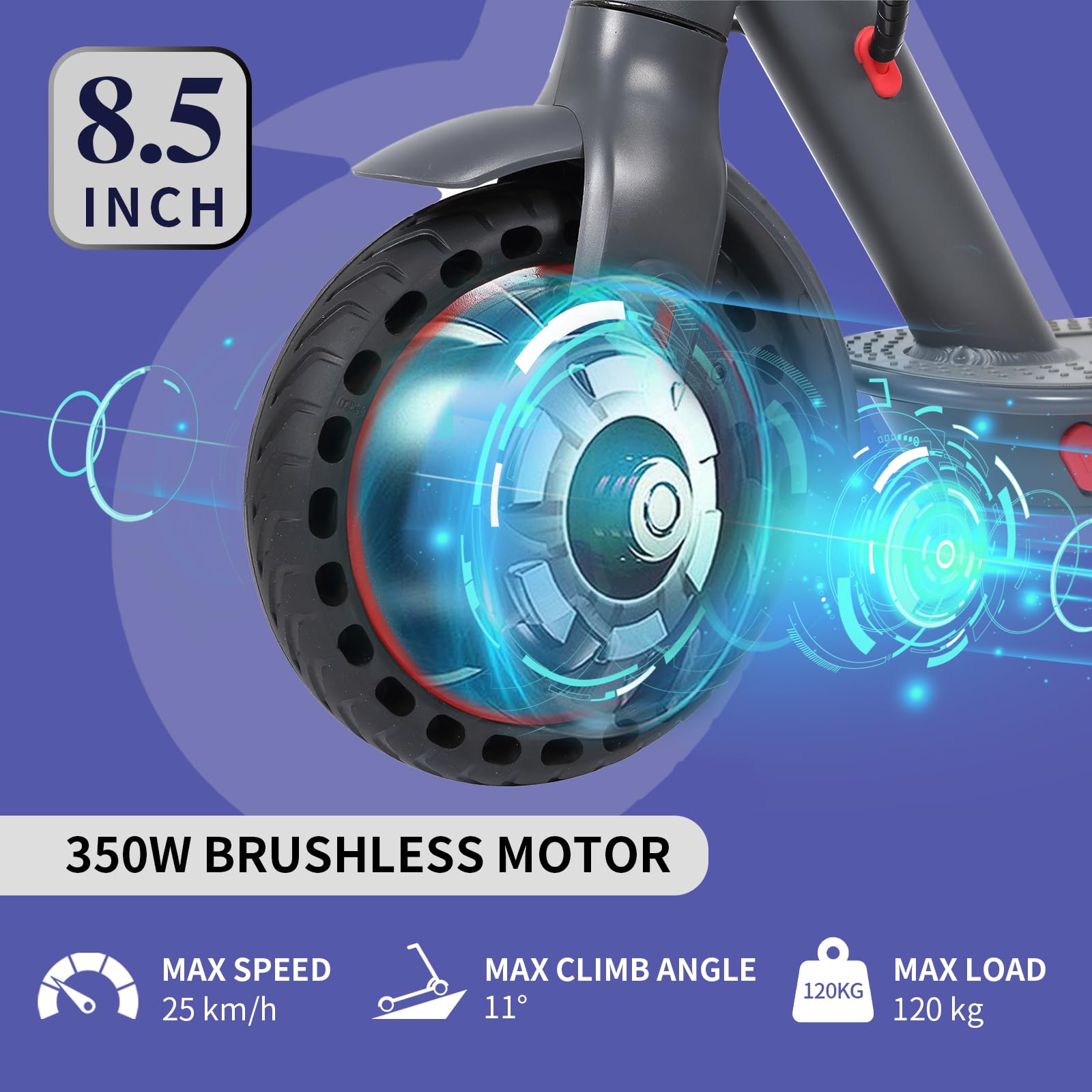 8,5" Trottinette Électrique avec Batterie Li-ION 7.5 Ah, APP de Contrôle et Affichage LED, E-Scooter, 15-25 km d'Autonomie, Charge Max 120 kg, Trottinette Électrique pour Adultes