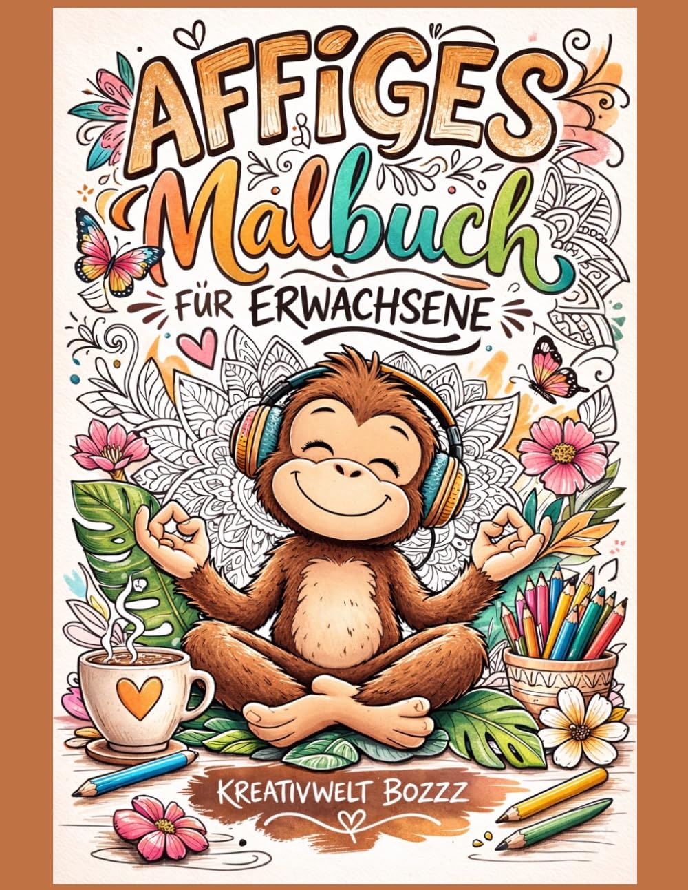 Affiges Malbuch für Erwachsene: Entspannendes Ausmalbuch mit süßen Affen, lustigen Szenen und kreativen Motiven zum Abschalten