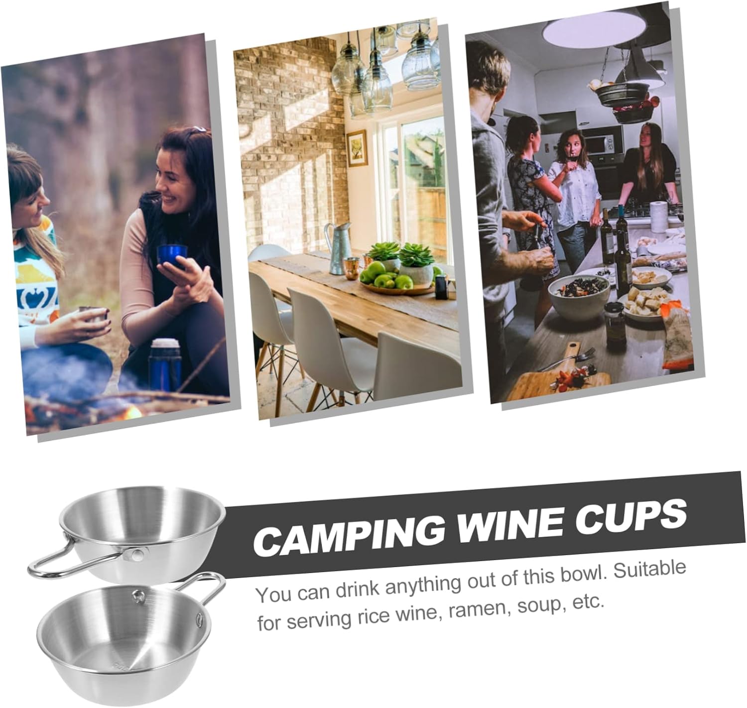 2pcs Camping Bowls Handles Stainless Steel Bowl and Utensil Cup for Outdoor Food Containers