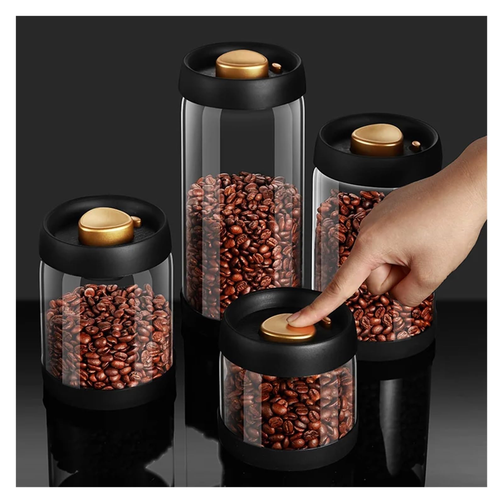 Transparente Glas Lebensmittel Lagerung Gläser Vakuum Versiegelt Tank Luft Extraktion Luftdichten Behälter Kaffee Bohnen Haushalt für Kaffeebohnen, Zucker(500ML)