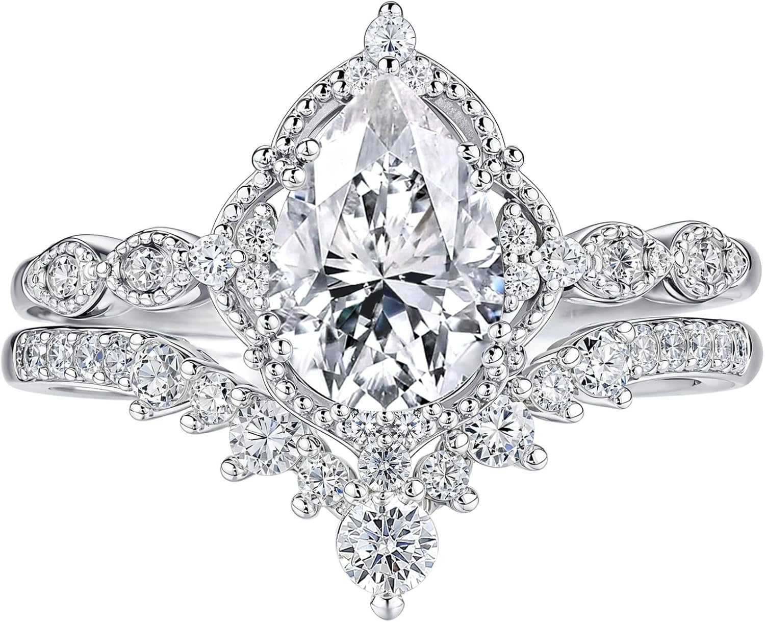 Newshe Jewellery Moissanite Wedding Rings for Women 925 Sterling Silver Engagement Ring Bridal Set Pear Teardrop size