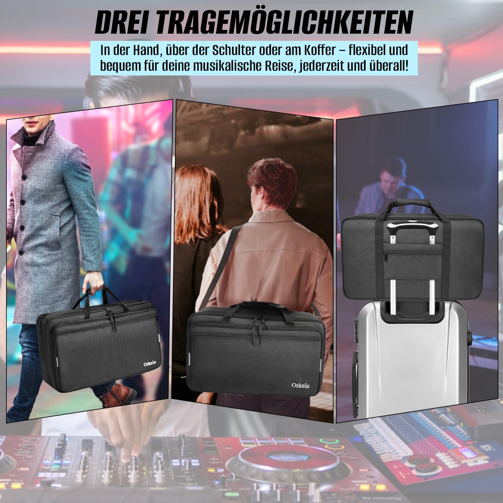 SUNDOY Custodia per DJ compatibile con controller Pioneer – Custodia per il trasporto antiurto con tracolla e scomparti per accessori, Nero, 72x41x15-CM, Tessuto impermeabile