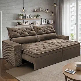 Sofá Retrátil e Reclinável 2,00m Essence Velusoft Castor Cama Inbox