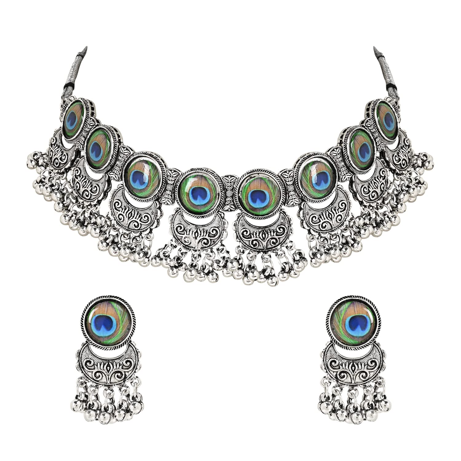 I Jewels Navratri Oxidised Silver Plated Afghani Choker Necklace Jewellery Set for Women (MC144OX) (B0C1NT6F8B) Amazon Price History, Amazon Price Tracker
