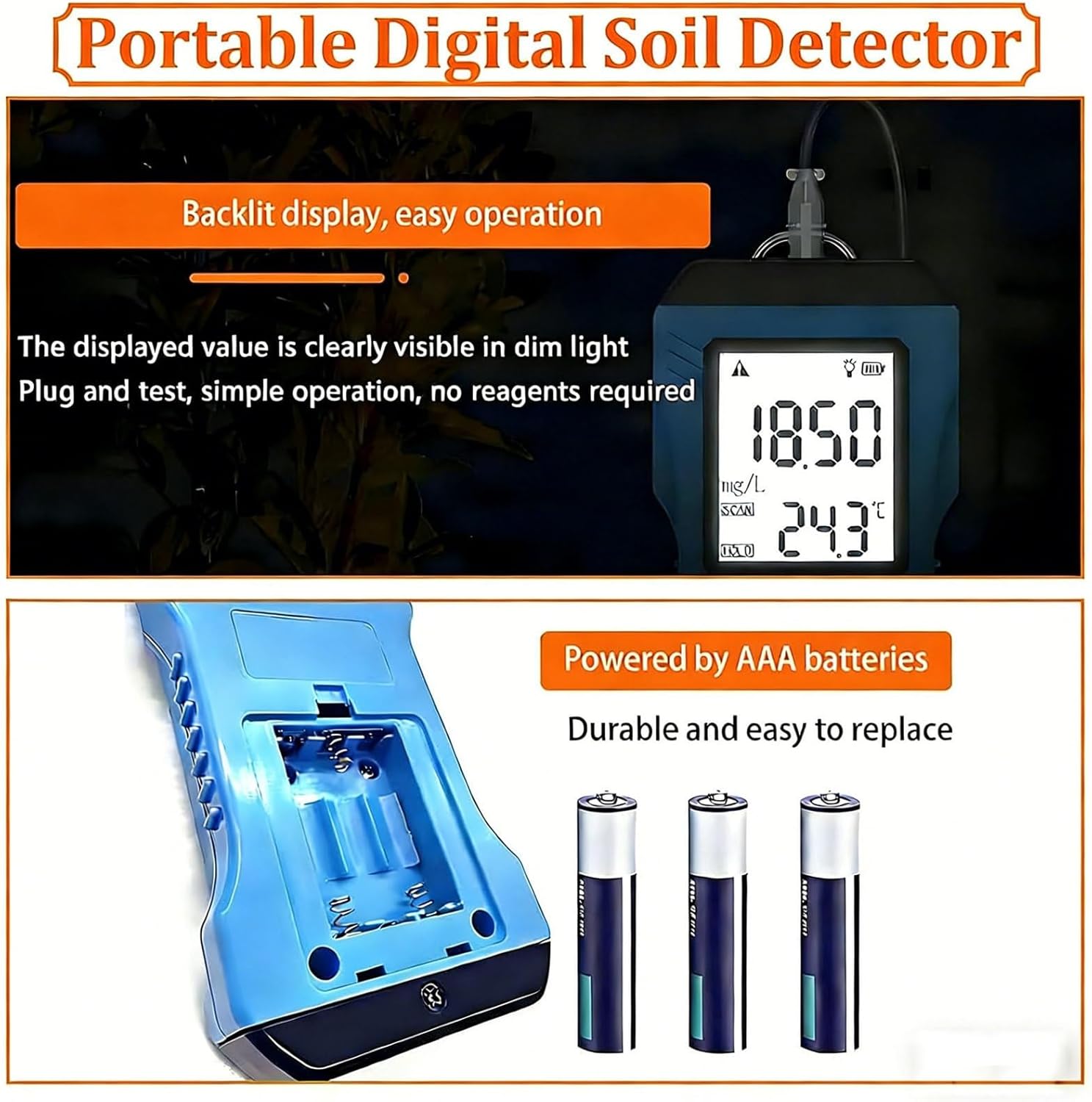 7 in 1 Rapid Soil Tester Ph Humidity,Soil Moisture Tester for Plants,Moisture, Nutrient Conductivity, Phosphorus, Potassium N P K Tester, Battery Operated (Not Included)
