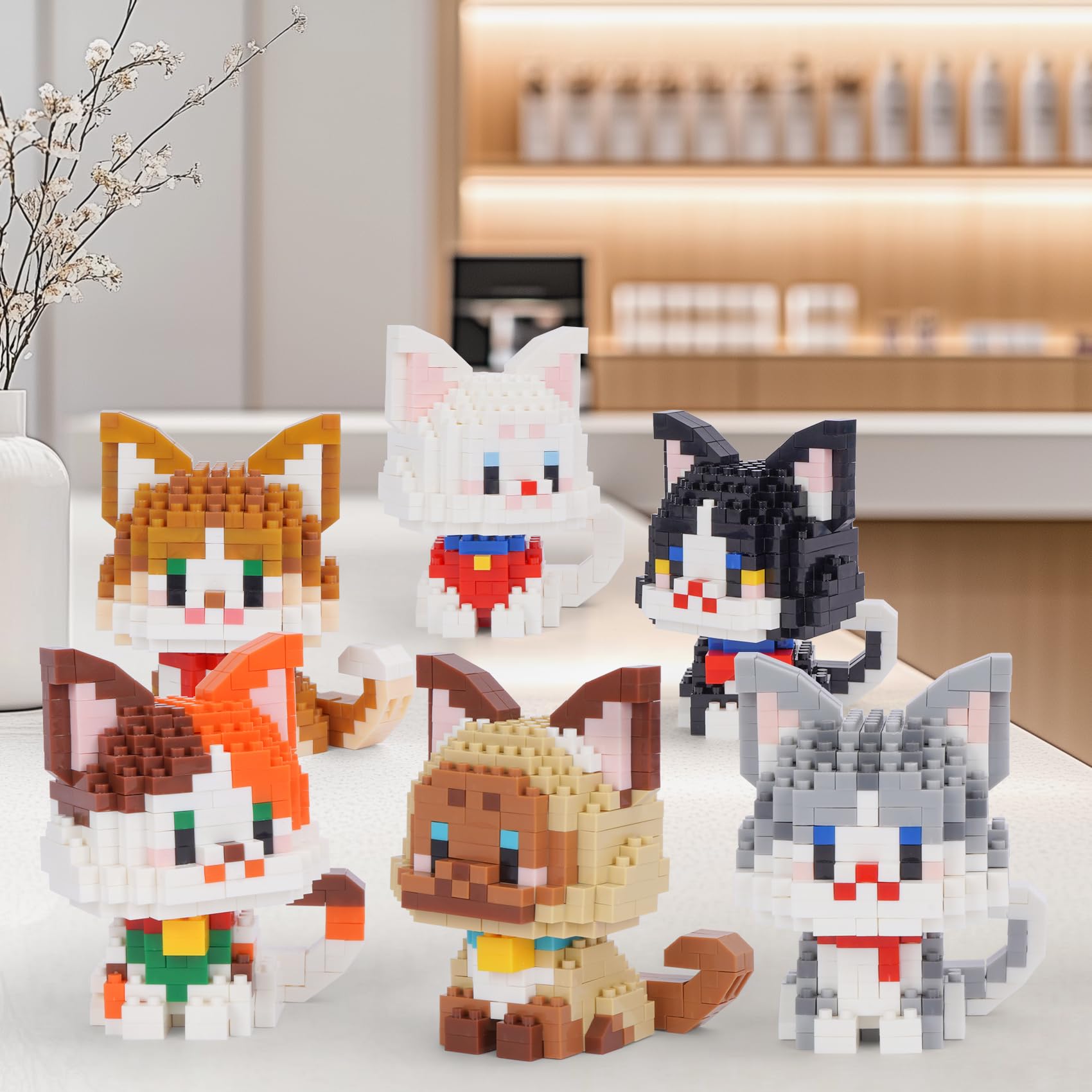 Lot De 6 Mini Blocs De Construction LULUFUN Chats – Modèles Mignons En ABS, Décoration Maison Et Cadeau Ado/adulte