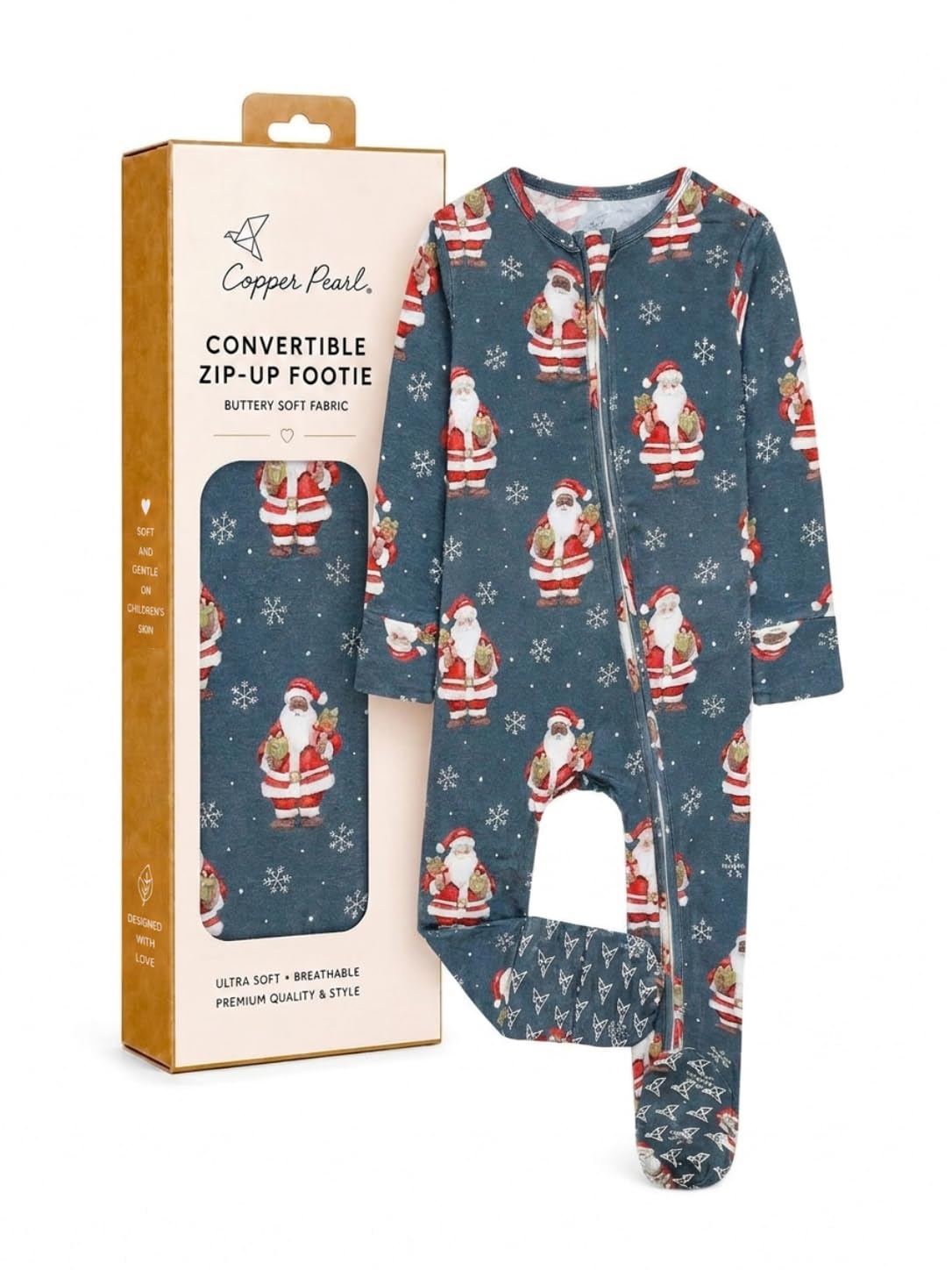 Copper Pearl Bamboo Convertible Zip-Up Footie Pajamas - Buttery Soft 2-Way Zipper Sleep and Play