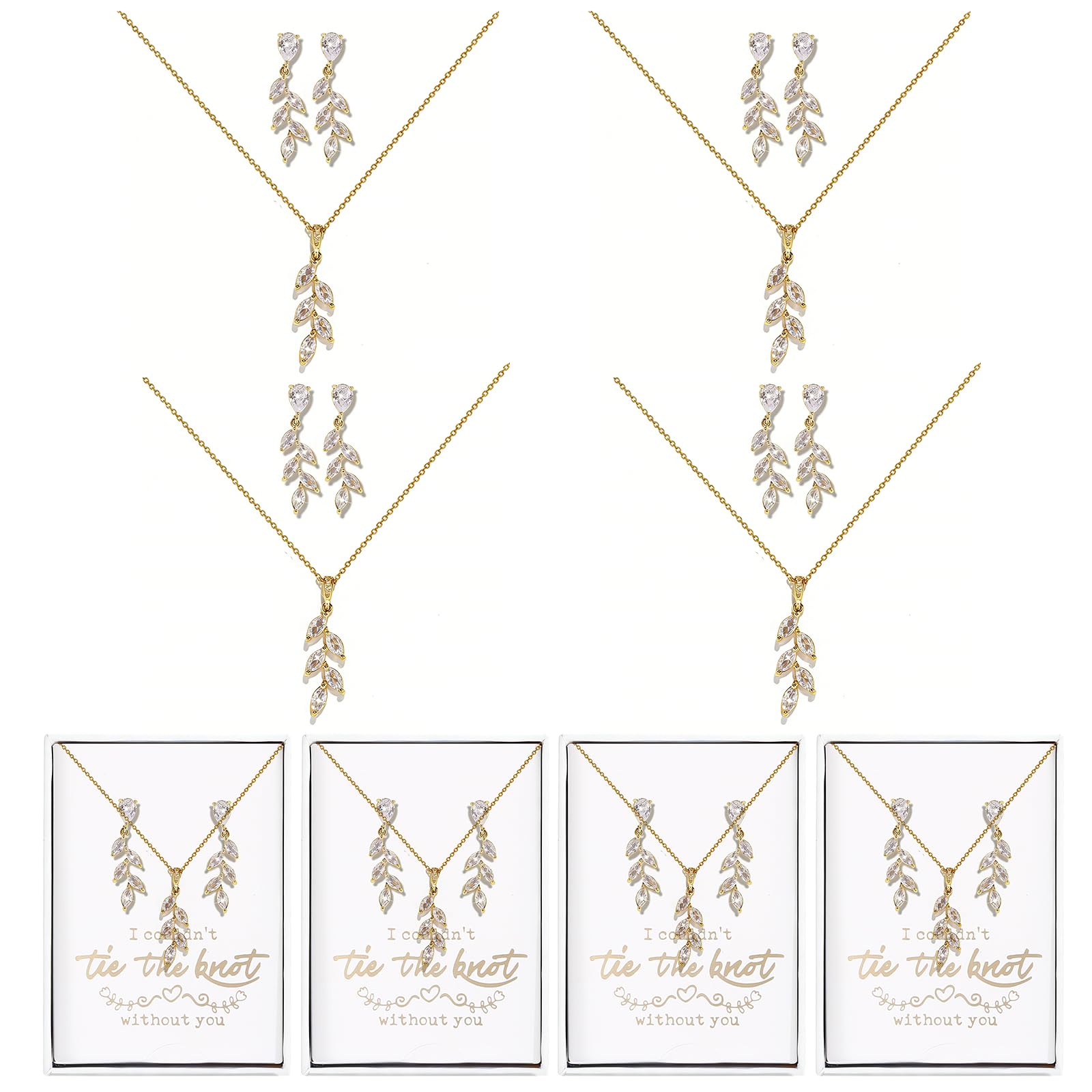 DHQH Bridesmaid Necklace Earrings Set Gold Leaf Pendant