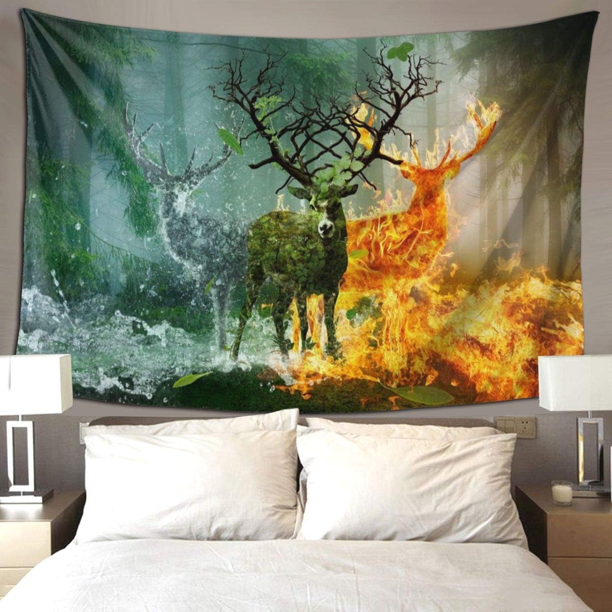 Amazon Co Jp 壁掛け 水 火 森 おしゃれ 壁飾り インテリア ウォールアート 多機能 布ポスター お店 雑貨 個性ギフト 230ｘ150cm Tinbot ホーム キッチン