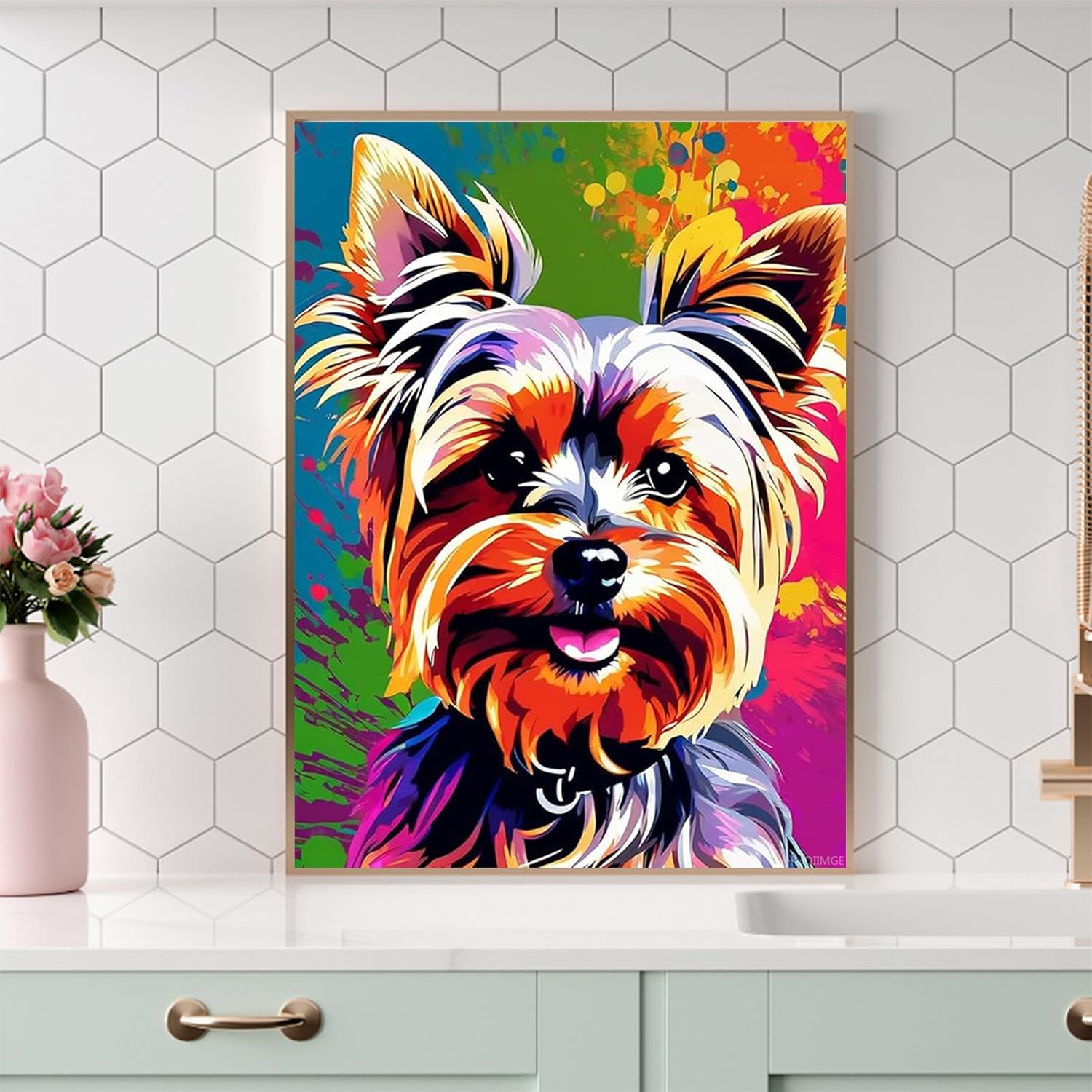 HMDIIMGE Colorful Animals Diamond Painting for Adults, Happy Yorkshire Terrier Diamond Painting Kits for Adults, 5D Dog Gem Painting, DIY Gem Art for Home Wall Decor Gifts 12x16 inch
