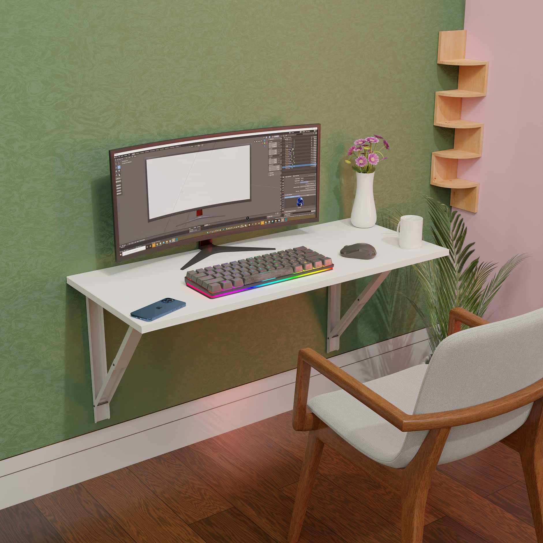 Compal Wall-Mounted Drop-Leaf Table,Folding Kitchen & Dining Table Desk,Home Office Table Desk Workstation Computer Desk,Trestle Desk,Kitchen & Dining Room (16 x 31.5 Inch White)