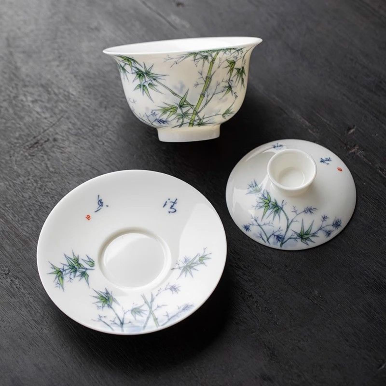 Ręcznie rysowana ceramiczna Gaiwan, 160 ml 153.1 g, baranina tłuszcz jadeitowy zestaw do herbaty Kung Fu
