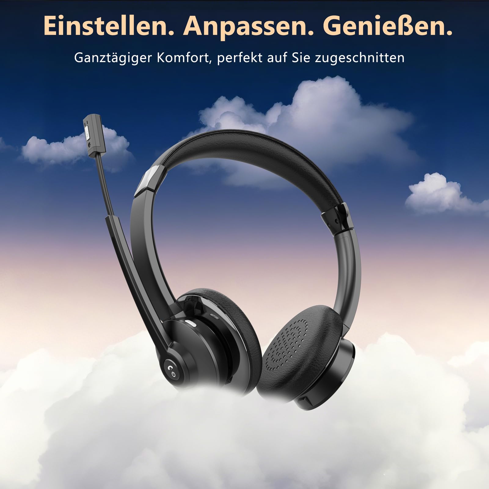 Earbay Bluetooth Headset mit Mikrofon, Kabelloses Headset mit Ladestation & USB Dongle, Kabellose mit Mikrofon Rauschunterdrückung & Stummschaltung für Computer/Meeting/Zoom/Büro/HomeOffice
