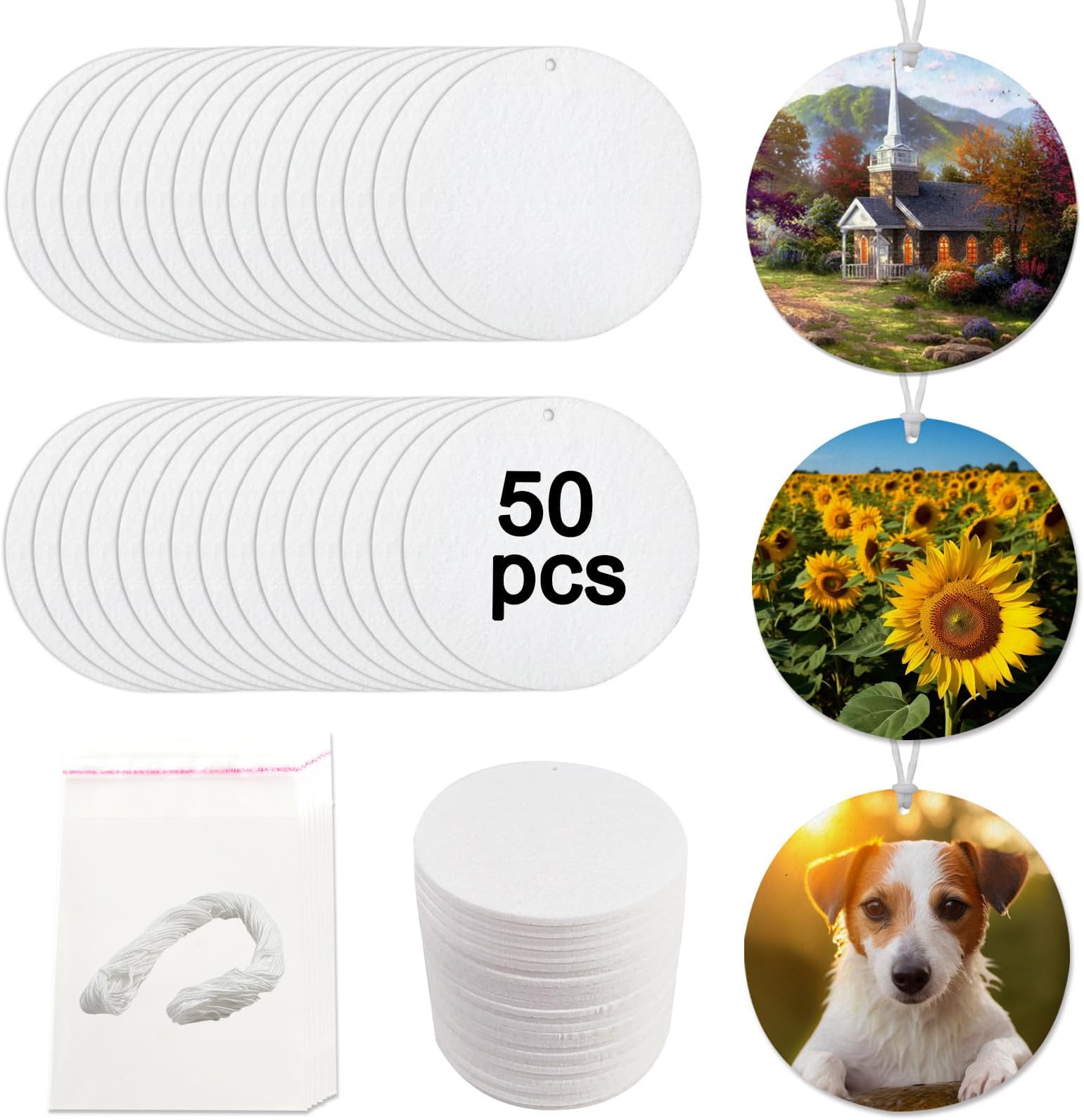 50 pcs sublimation air fresheners blanks Sublimation Blanks Products DIY Air Freshener for Car and Home Hanging Decoration Sublimation car freshener blanks （round）