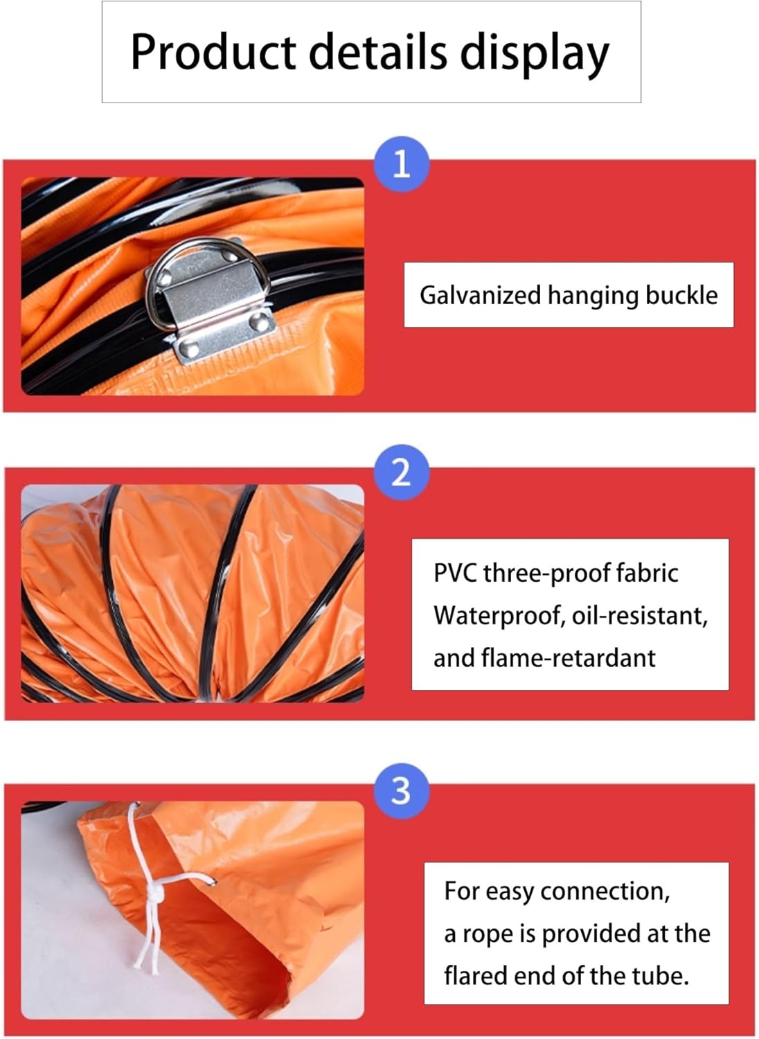 High-Temperature Flexible Duct Hose - Flame Retardant PVC, Adjustable Rope & D-Ring for HVAC Exhaust Systems & Utility Blower Applications