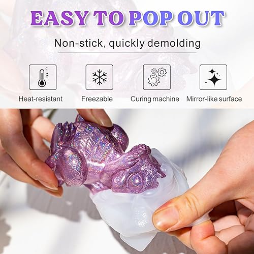 Miniatura 4 de LET'S RESIN Moldes de resina de dragón, Hear, Speak, See No Evil 3 piezas de moldes de resina epoxi de dragón, animados moldes de silicona de