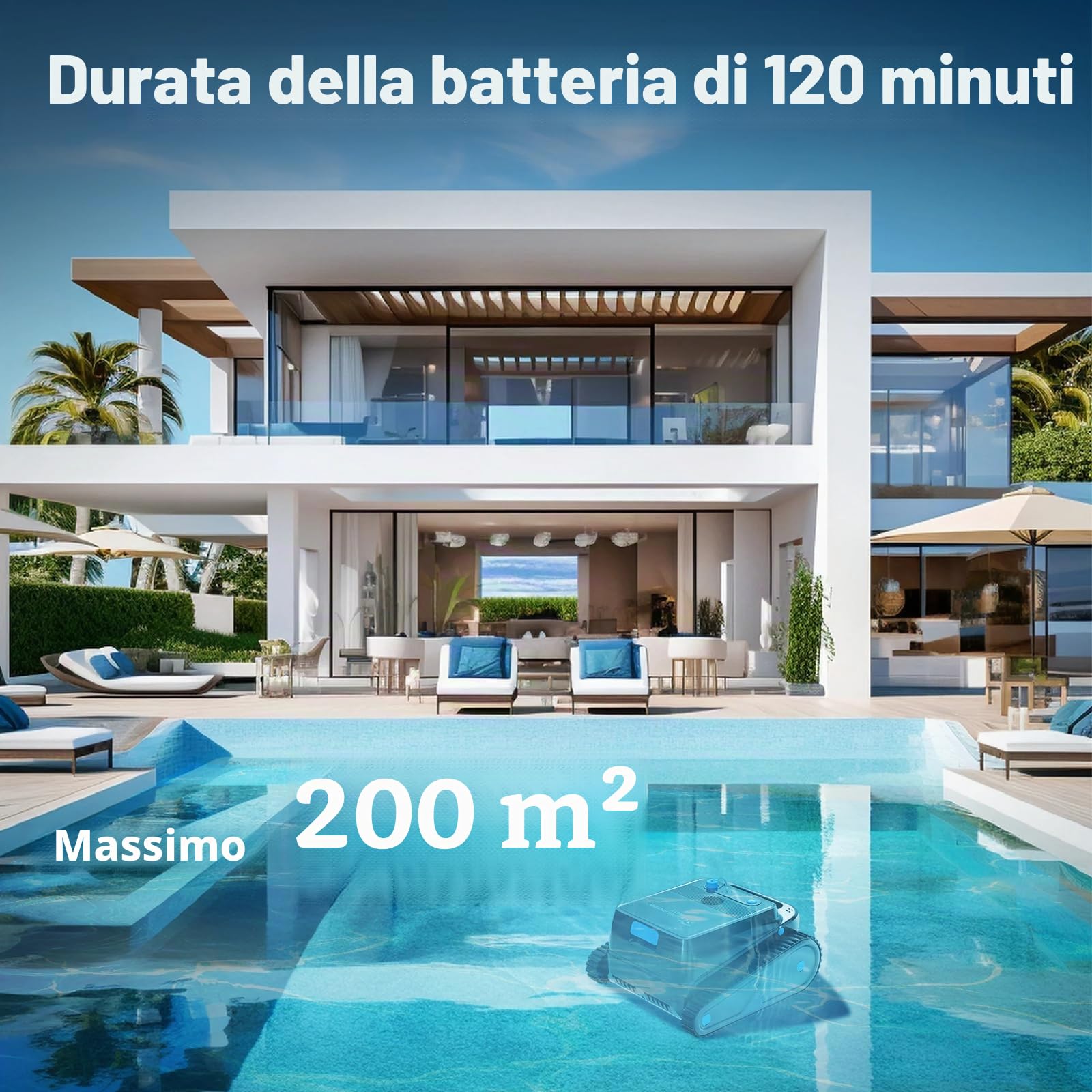 (2026 Nuovo) EVERCROSS BOT Robot Piscina Senza Fili con App, Pulizia Fondo, Pareti e Linea Acqua, 120 Min, 4 Motori, Ritorno Automatico, fino a 200 m²