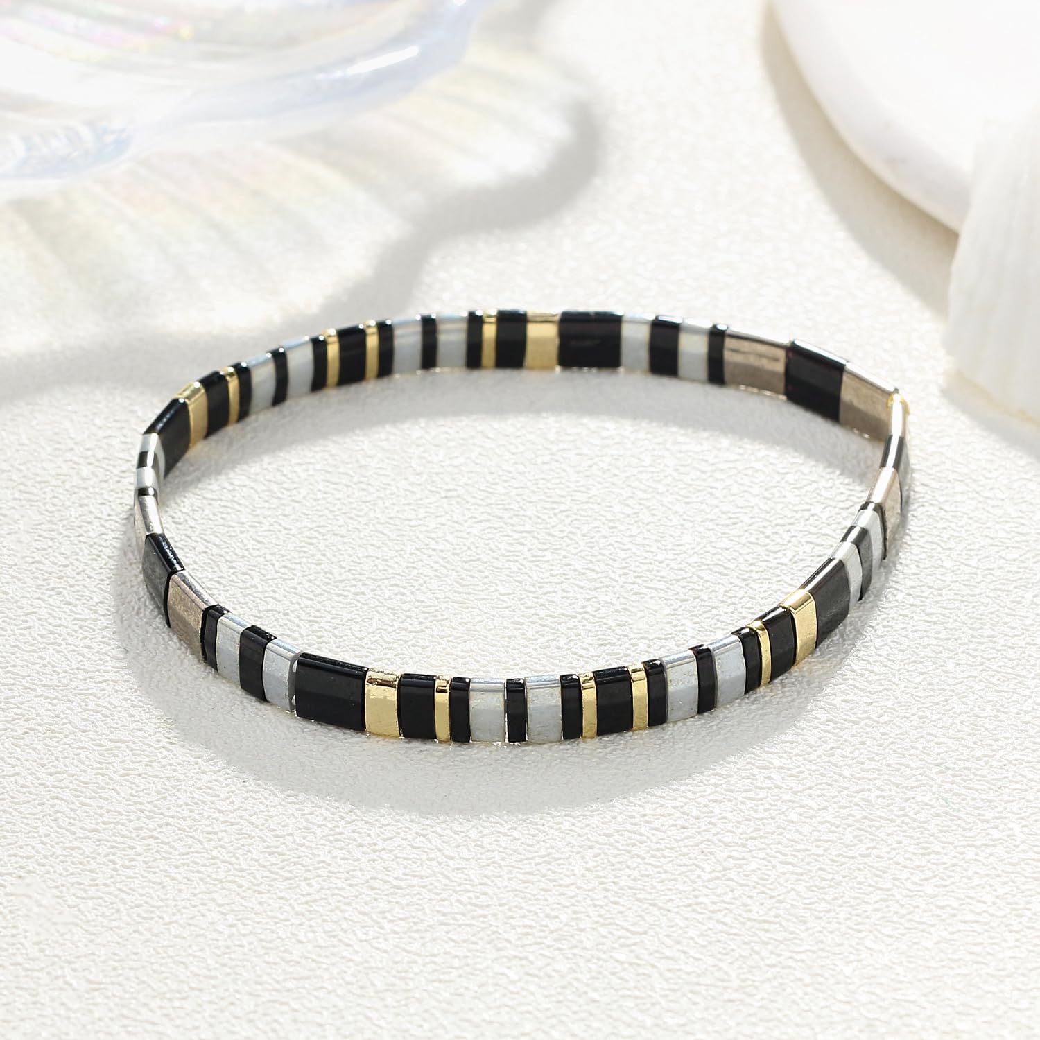 KELITCH Women Stretch Bracelets Miyuki Tila Beaded Bracelets Rainbow Strand Bracelets Beach Jewelry