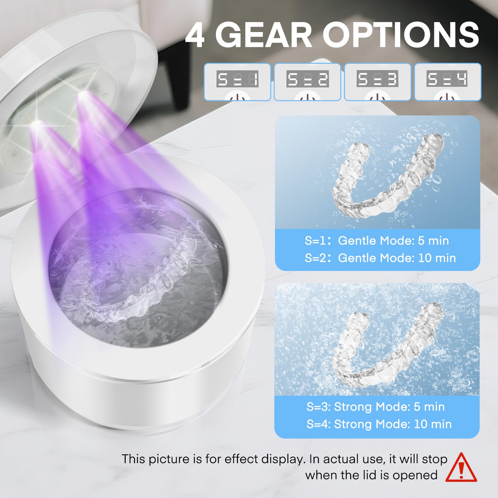 Simfree Limpiador ultrasónico de retención – 45 kHz ultrasónico – 4 modos de limpieza de prótesis dental máquina de 200 ml con temporizador digital para prótesis, protectores bucales, aparatos