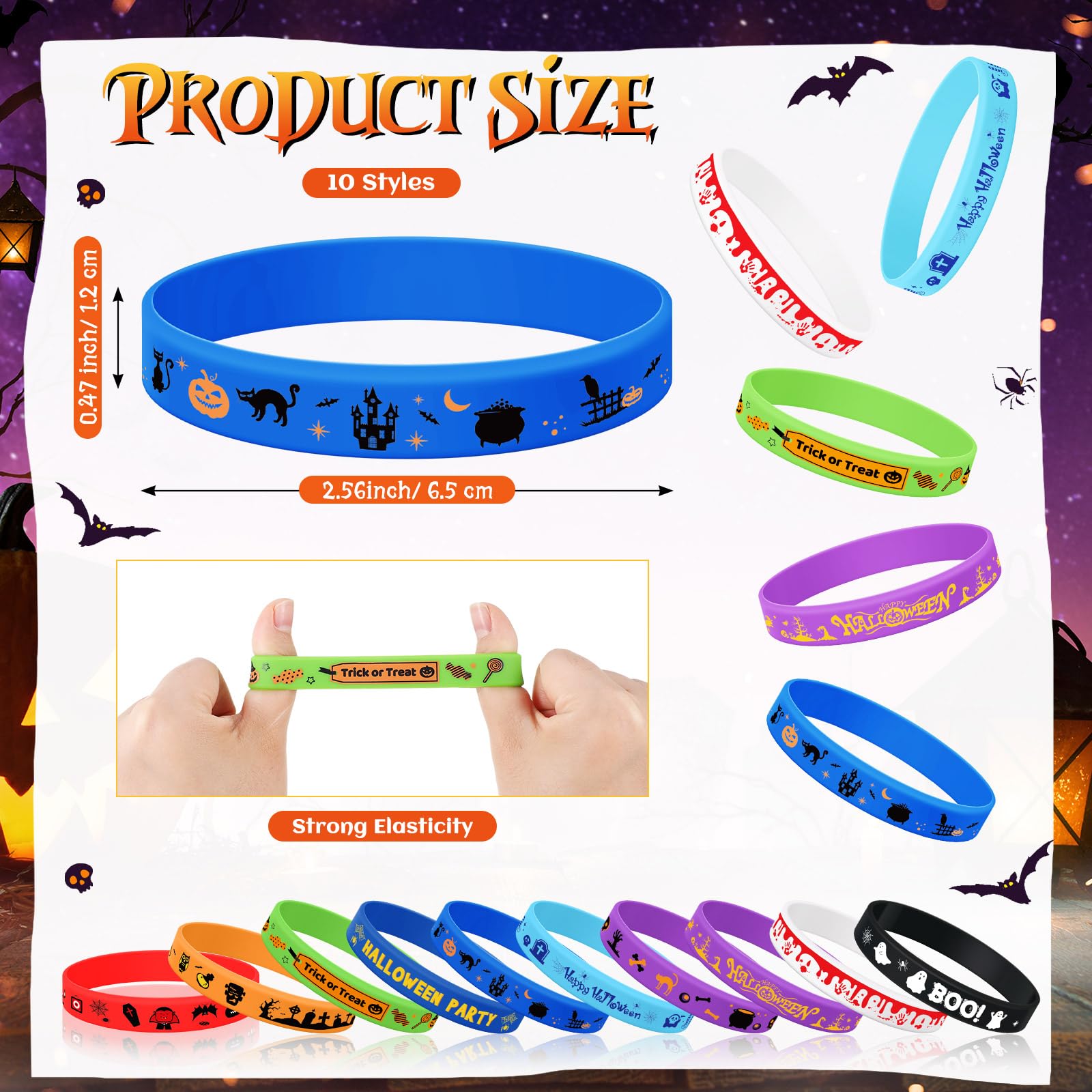 Vinsot 60 Pcs Halloween Silicone Bracelet Halloween Party Rubber Bracelet Bulk Pumpkin Ghost Gift Waterproof for Party Supply