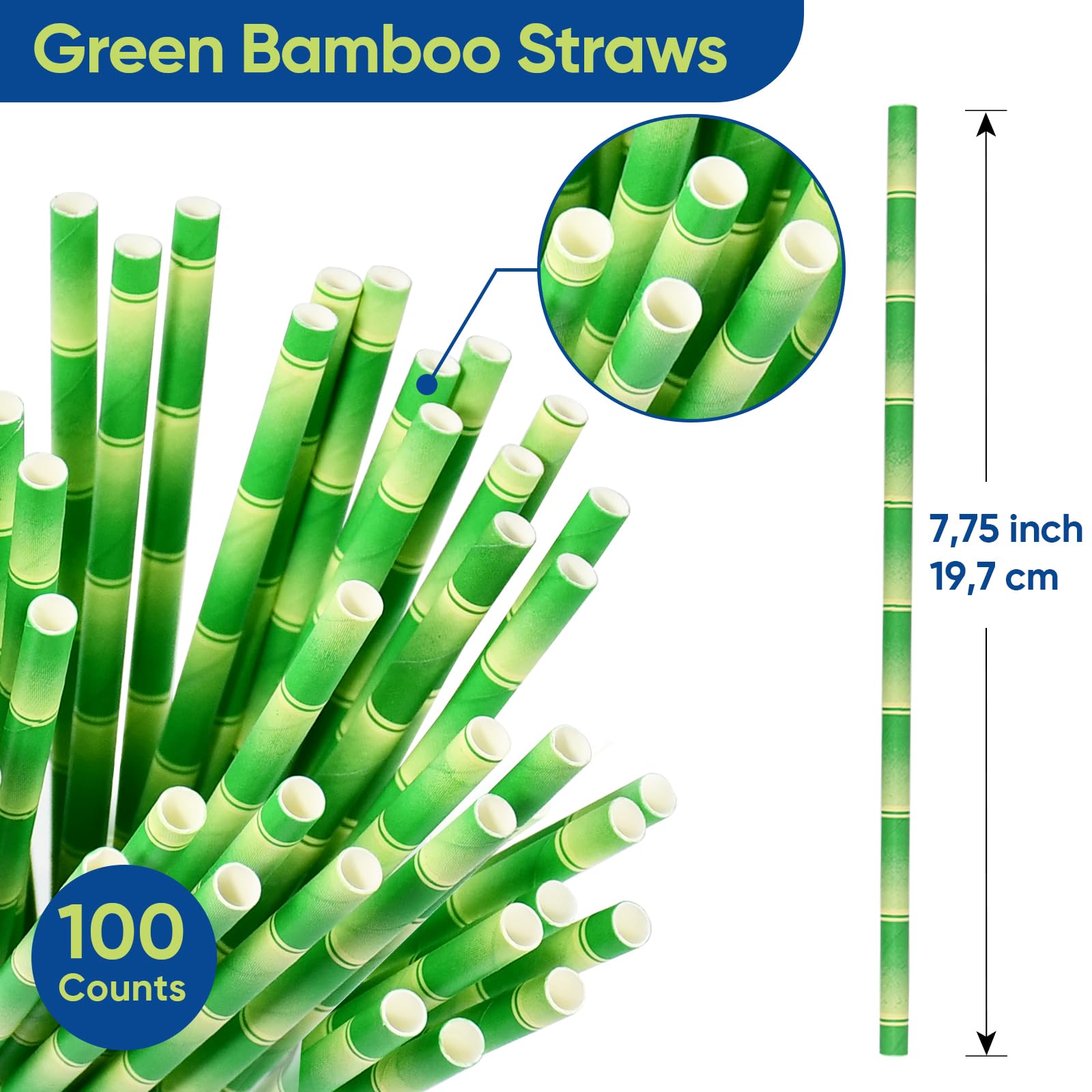 Lives on Green Paper Drinking Straws, Green Bamboo, 19.7 x 0.6 cm - for Cocktail Juice, Iced Tea, 100% Biodegradable - Image 3
